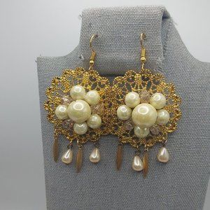 Gold and Faux Pearl Earrings